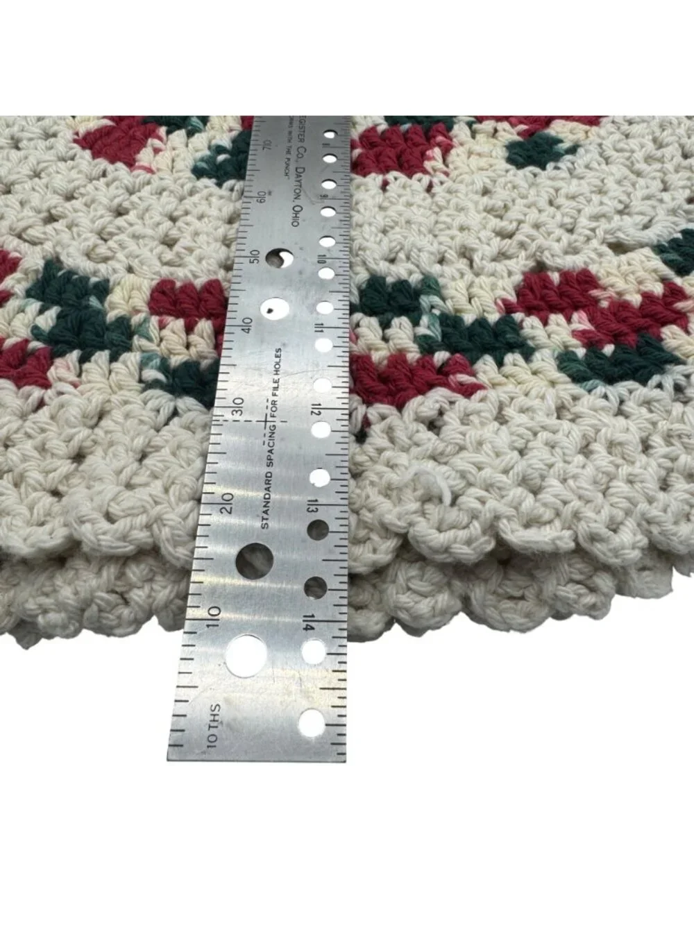 Handmade Crochet  Placemat Set With Coasters Set of 4 each Red Green Cream